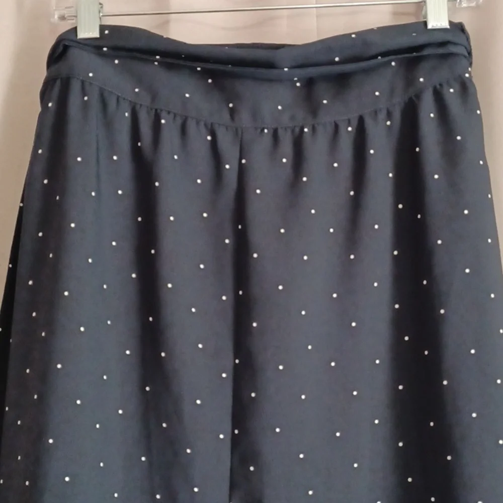 Loft Navy And White Polka Dot Faux Wrap Midi Skirt Removeable Fabric Belt Petite